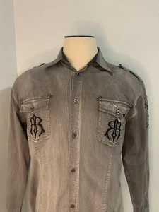 Roar Button Hemd Herren XL grau Acid Washed Western Airborne klassisch Freizeit - Bild 1 von 8