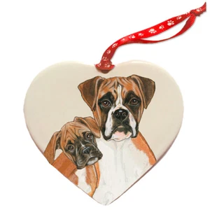 Boxer Porcelain Heart Ornament Double-Sided - Picture 1 of 2
