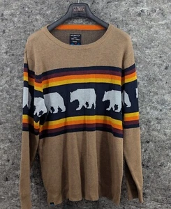 KAVU Highline Brown Sweater Bear Print Orange and Yellow Accents MEN'S L - Picture 1 of 12
