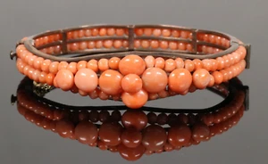Jugendstil Korallen Armreif Silber vergoldet um 1900 Engelshaut coral bracelet - Bild 1 von 15