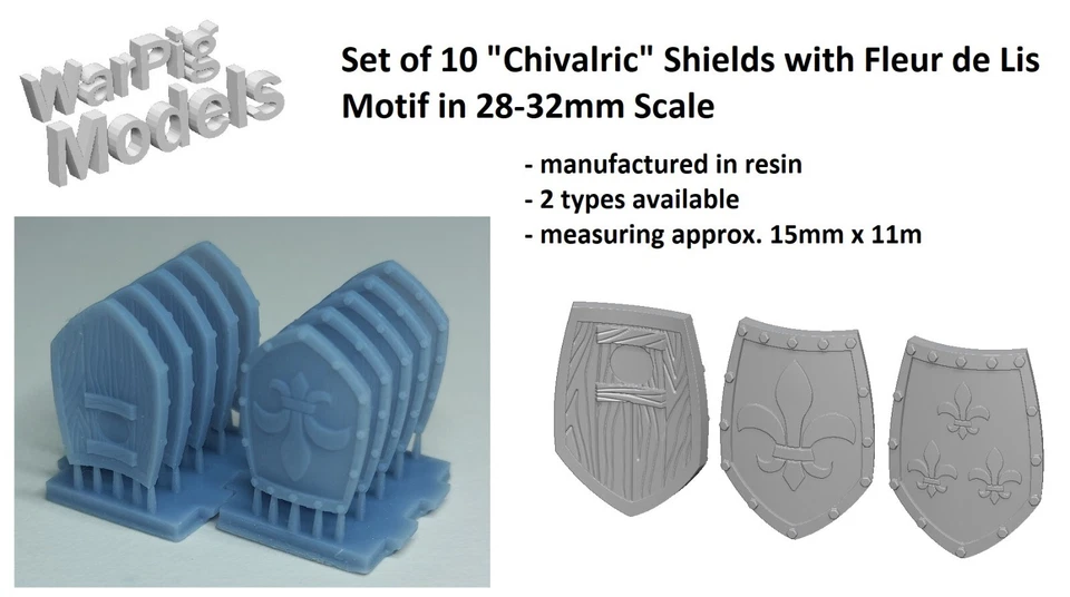WARPIG Shields x10 Chivalric Knight Fleur de Lis 28mm - 32mm Scale Fantasy Oldhammer