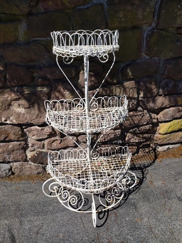 Antique French Demilune 3-Tier Wrought Iron Architectural Garden Plant Stand Cover