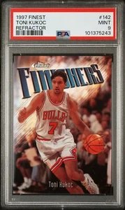 1997 Topps Finest 142 Toni Kukoc Refractor PSA 9 *POP 5, 1 Higher* Chicago Bulls - Picture 1 of 2