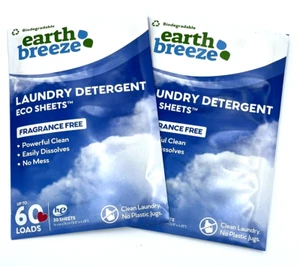 2 Biodegradable Earth Breeze Laundry Eco Sheets Fragrance Free 30 Sheets NEW - Picture 1 of 4