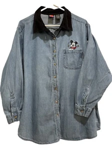 VTG Mickey Unlimited Denim Button Down Women 22/24 Mickey Logo Jerry Leigh - Picture 1 of 12