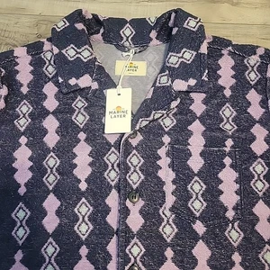 Marine Layer Terry Out Resort Buttons Shirt Short Sleeve SM AOP Geo Print NEW - Picture 1 of 11