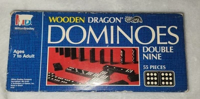 VINTAGE Domino's Double Nine Milton Bradley 1983 Wooden Dragon Dominos - Image 1 of 4