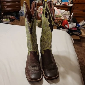 Herren Tony Lama Stiefel Größe 8,5 D Grün und Braun Leder Top Zustand - Bild 1 von 11