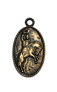 Vintage Anhänger mit einem Cowboy reitet auf einem Pferd - Bild 1 von 2