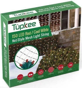 Tupkee Christmas Light Net - 4x6 -150 LED Red & White Candy Cane Mesh Lights - Picture 1 of 3