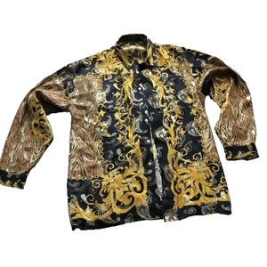 VINTAGE HERREN WUNDERSCHÖNES SATIN METALLIC SEIDE HEMD ANIMAL PRINT MEHRFARBIG 3XLARGE - Bild 1 von 4