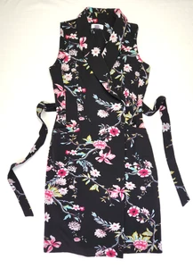 Calvin Klein wrap dress belted sleeveless floral print collared neck Sz 4P - Picture 1 of 8