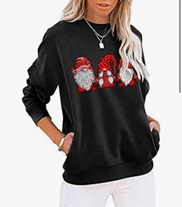 Fuyxxmer Damen Weihnachten Sweatshirt Rotweinglas Nikolausmütze Grafik lang XL - Bild 1 von 1