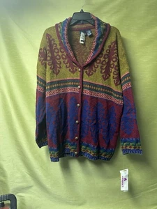 Vintage 90’s Liz Sport Sweater Chunky Knit Cardigan Women’s Gr. L Fair Isle Style Neu mit Etikett - Bild 1 von 10