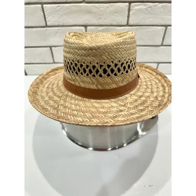 Sombrero Fedora de Paja para Hombres Banda de Cuero Marrón Logo Canguro Verano Playa Foto 1 de 4