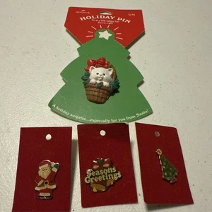 Lotto spille natalizie vintage smaltate e segni distintivi - auguri stagioni albero di Babbo Natale NOS - Foto 1 di 7