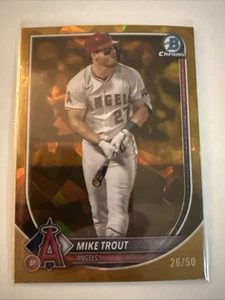 2025 Bowman Chrome Sapphire 27 Mike Trout Gold Refractor #/50 Angels - Picture 1 of 2