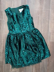 Rare Editions Girls Green Velvet / Sequin Sleeveless Dress Size 6 - Picture 1 of 6