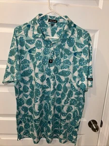 NEW $72 BAD BIRDIE Sz M Turquoise Mushrooms golf polo shirt (L5) - Picture 1 of 8