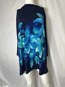 SUSAN GRAVER 3X LIQUID MULTICOLORED BLOUSE Floral Blue/ Green - Picture 1 of 3