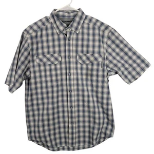 Wolverine Shirt Mens Medium Blue Plaid Short Sleeve Button Chest Pockets Vented - Picture 1 of 9