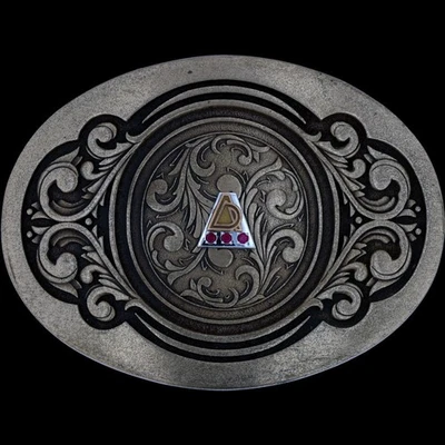 Latão Rubis Ouro 10k Western Scroll AD DA Inicial D Vintage Fivela de Cinto Floral - Imagem 1 de 3