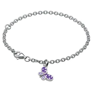 New Kit Heath Kids Silver & Purple Enamel Polka Dot Butterfly Bracelet - Picture 1 of 1