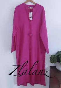 Zara SS22 Long Flowing Linen Blend Tunic Dress Fuchsia Pink  M L XL BNWT - Picture 1 of 12