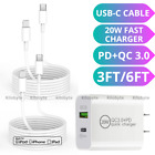 For iPhone 13 12 11 14 20W Wall Power Adapter USB-C Cable PD Fast Charger Block