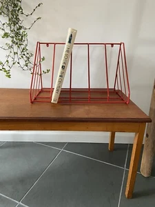 Retro 60's 70's Vintage Red wire coated filing rack Magazines Books Vinyl - Picture 1 of 15