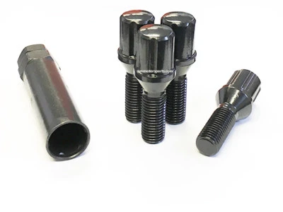 (4) 12x1.5 SPLINE TUNER PERNO TUERCA NEGRO CERRADURAS RUEDA VÁSTAGO 28MM LA MAYORÍA BMW MERCEDES Foto 1 de 2
