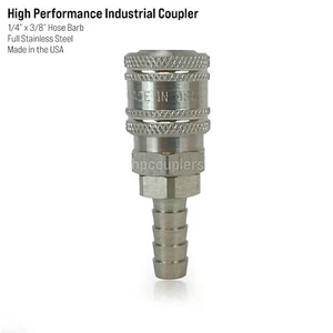 High Performance Air Hose Fittings - 1/4" x 3/8" Stainless Steel Quick Coupler - Picture 1 of 3