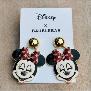 New Disney Baublebar Minnie Mouse Red Rhinestone Bow Dangling Earrings Animated - Picture 1 of 10
