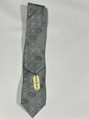 Corbata gris Bruno Piattelli para hombre con patrón de cachemira azul seda pura NUEVA Foto 1 de 4