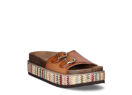 REEBOK No Boundaries sandalo donna plateau plantare sughero slide cognac taglia 10 nuovo con scatola