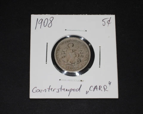 1908 Liberty Head V Nickel - 5c Counterstamped CARR Cover
