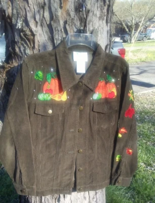 Vtg Quacker Factory Size S Brown Rhinestone & Embroidered Fall Corduroy Jacket - Image 1 of 4