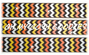 25 YARD ROLL SALE - 7/8 HALLOWEEN GLITTER CANDY CORN CHEVRON GROSGRAIN RIBBON - Picture 1 of 1