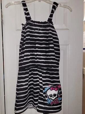 NEW Monster High Girl's Shortalls 14/16  Black & White Striped One Piece - Image 1 of 4