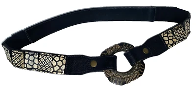 Винтажный эластичный/латунный ремень Chico's 79984 из тисненой кожи для сафари с анималистическим принтом M 34 - Изображение 1 из 4