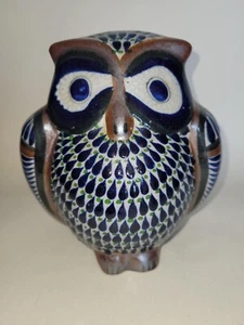 Vintage Hand-Painted Tonala Pottery Owl, Guadalajara, Mexico, Signed & Numbered - Picture 1 of 7