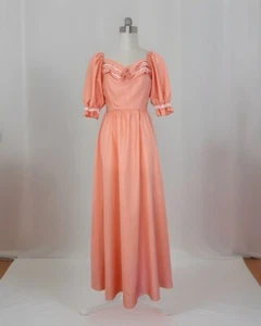 Maxi abito lungo vintage Prairie XS pesca manica a sbuffo pizzo rosetta anni '70 - Foto 1 di 8