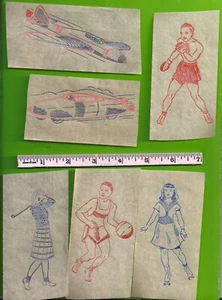 50er Jahre Bügelbild Transfers 6 Stück .. Boxer, Basketballspieler, Golfer und mehr - Bild 1 von 3