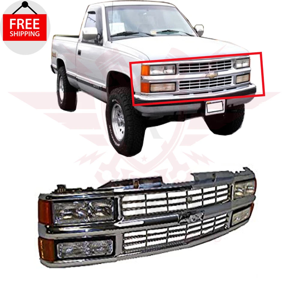 New Front Chrome Grille Headlamp Side Lights For 1994-1999 Chevy C1500 SUBURBAN - Image 1 of 4