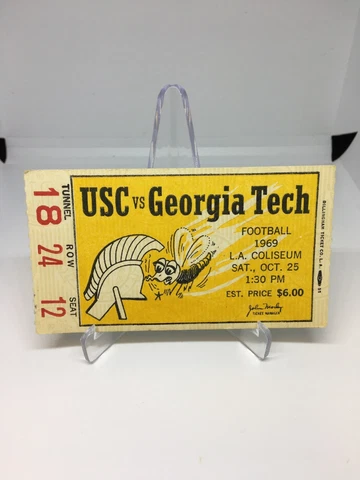 USC Trojans vs Georgia Tech Yellow Jackets Oct 25, 1969  Game Ticket Stub Cover