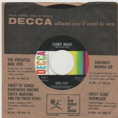 BURL IVES 45 CURRY ROAD B/W THE SAME OLD HURT EX DECCA 31453   - Image 1 of 2