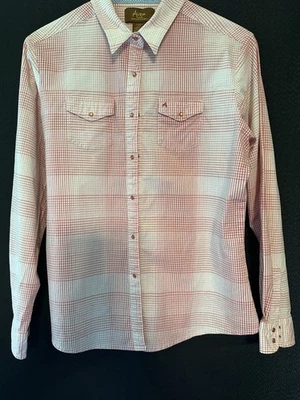 Aura Wrangler женщин Sz L рубашка жемчуг Snap спереди розовый клетку длинным рукавом карманы  - Изображение 1 из 4