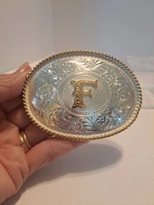 Fibbia per cintura western Montana argentieri -F- stile iniziale 700F argento e oro - Foto 1 di 8