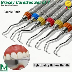 7 Pcs Dental Periodontal Gracey Curettes Set Surgical Hollow Handle Rings - Picture 1 of 3