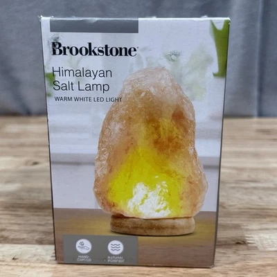 Lámpara de sal Brookstone del Himalaya blanca cálida luz LED tallada a mano brillo natural Foto 1 de 4